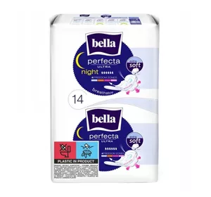 BELLA PERFECTA ULTRA NIGHT BLUE FEMINE PADS WITH WINGS 14 PCS