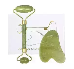 DENI CARTE FACIAL MASSAGE SET MASSAGER + GREEN JADE GUA SHA STONE