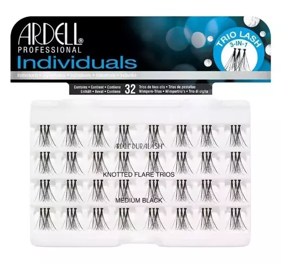 ARDELL INDIVIDUALS FAKE EYELASHES WITH KNOTS MEDIUM BLACK TRIOS 32 PIECES