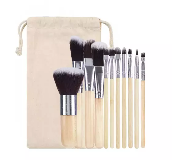 BAMBOO MAKEUP BRUSHES SET 11 PCS + POUCH