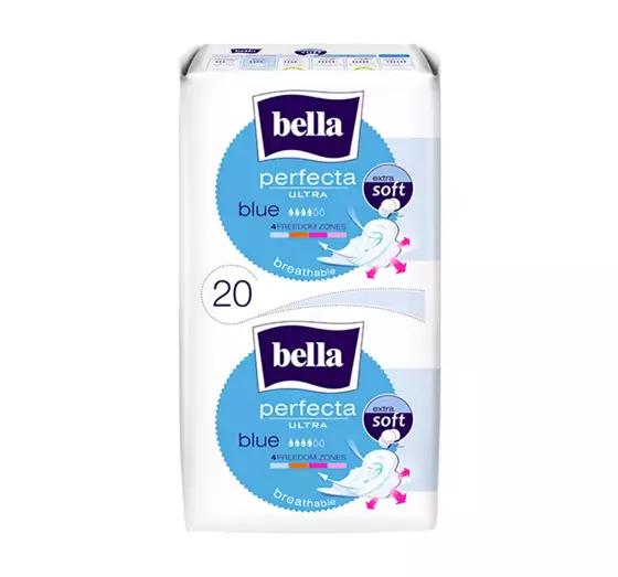 BELLA PERFECTA ULTRA BLUE FEMINE PADS WITH WINGS 20 PCS