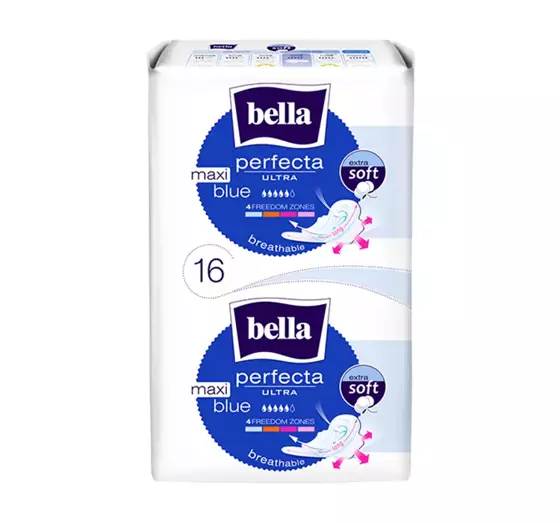 BELLA PERFECTA ULTRA MAXI BLUE FEMINE PADS WITH WINGS 16 PCS