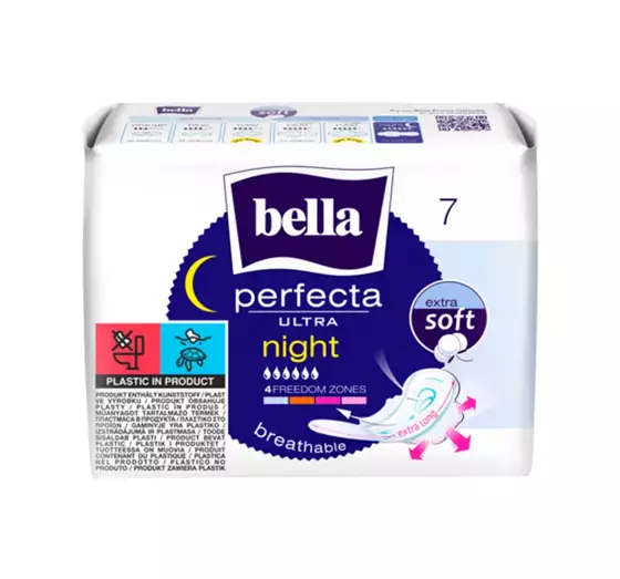 BELLA PERFECTA ULTRA NIGHT BLUE FEMINE PADS WITH WINGS 7 PCS