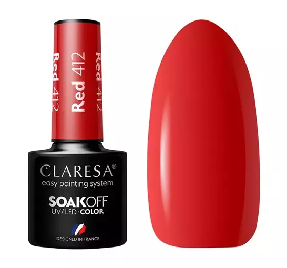 CLARESA SOAK OFF UV HYBRID NAIL POLISH RED 412 5ML