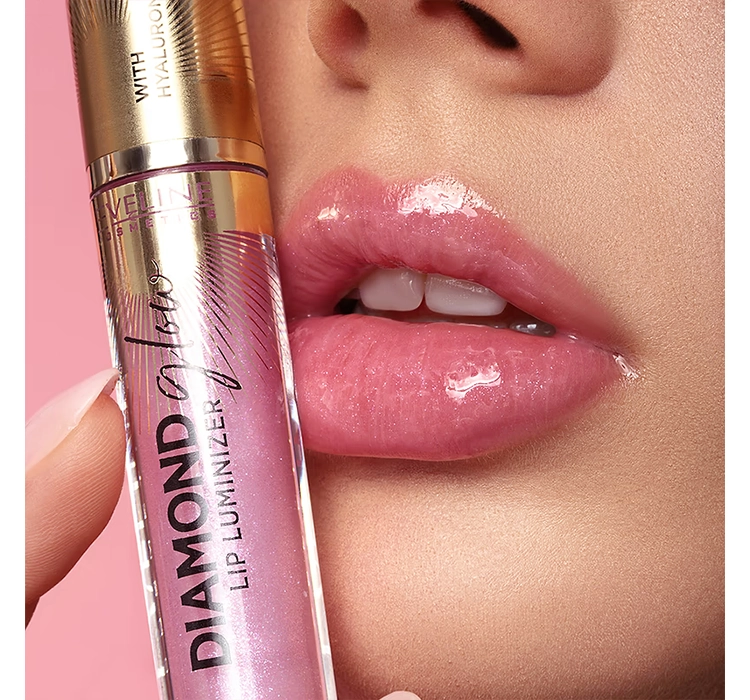 EVELINE DIAMOND GLOW LIP LUMINIZER WATERPROOF TOPCOAT WITH HYALURONIC ACID 10 ROSE VIOLET 4.5ML