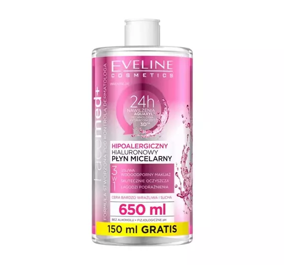 EVELINE FACEMED + HYPOALLERGENIC HYALURONIC MICELLAR WATER 650ML 