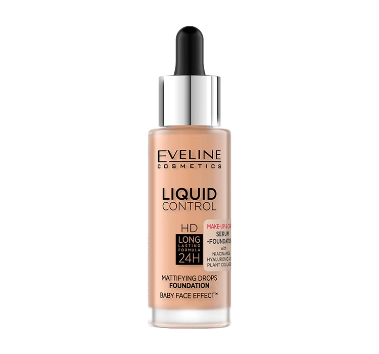 EVELINE LIQUID CONTROL HD MATTIFYING FACE FOUNDATION WITH NIACINAMIDE 055 HONEY 32ML