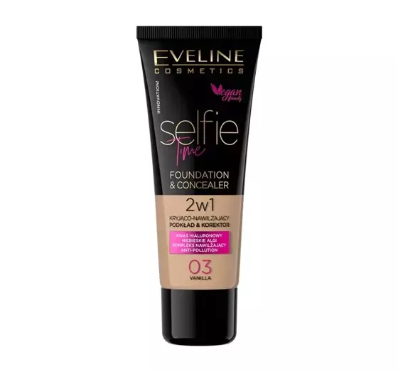 EVELINE SELFIE TIME HIGH COVERAGE AND MOISTURIZING FOUNDATION AND CONCEALER 03 VANILLA 30ML