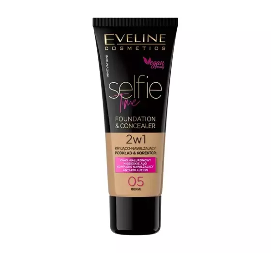 EVELINE SELFIE TIME HIGH COVERAGE AND MOISTURIZING FOUNDATION AND CONCEALER 05 BEIGE 30ML