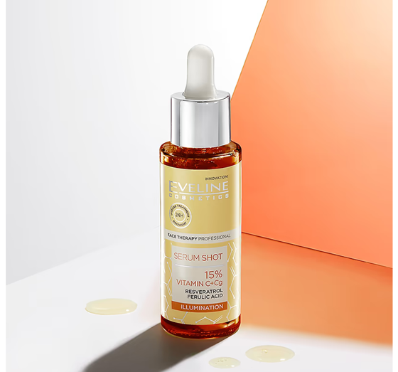 EVELINE SERUM SHOT BRIGHTENING FACE NECK AND DECOLLETAGE SERUM WITH 15% VITAMIN C + CG 30ML