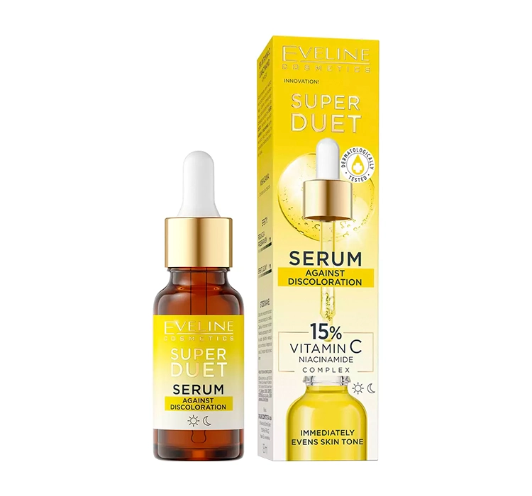 EVELINE SUPER DUET FACE SERUM AGAINST DISCOLORATIONS 15% VITAMIN C FOR DULL SKIN 18ML