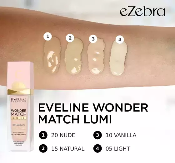 EVELINE WONDER MATCH LUMI LUXURY ILLUMINATING FOUNDATION 20 NUDE 30ML