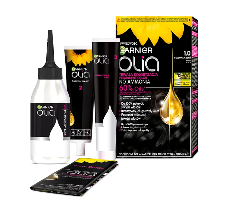 GARNIER OLIA PERMANENT HAIR COLOR NO AMMONIA 1.0 DEEP BLACK