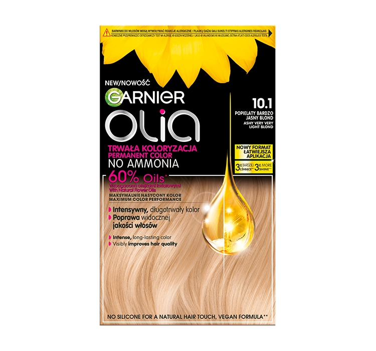 GARNIER OLIA PERMANENT HAIR COLOR NO AMMONIA 10.1 ASHY VERY LIGHT BLONDE