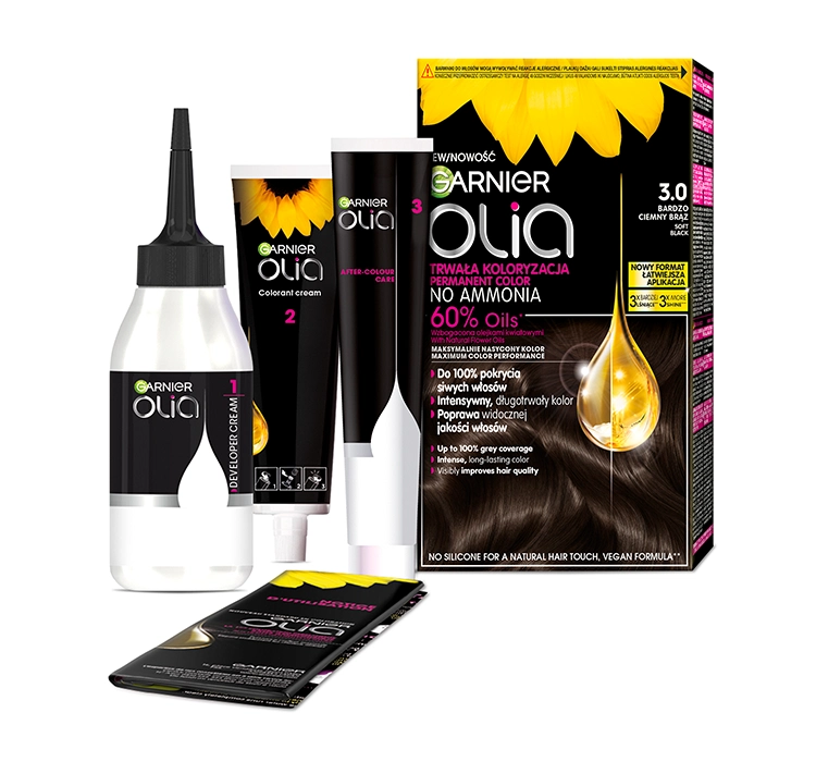 GARNIER OLIA PERMANENT HAIR COLOR NO AMMONIA 3.0 VERY DARK BROWN