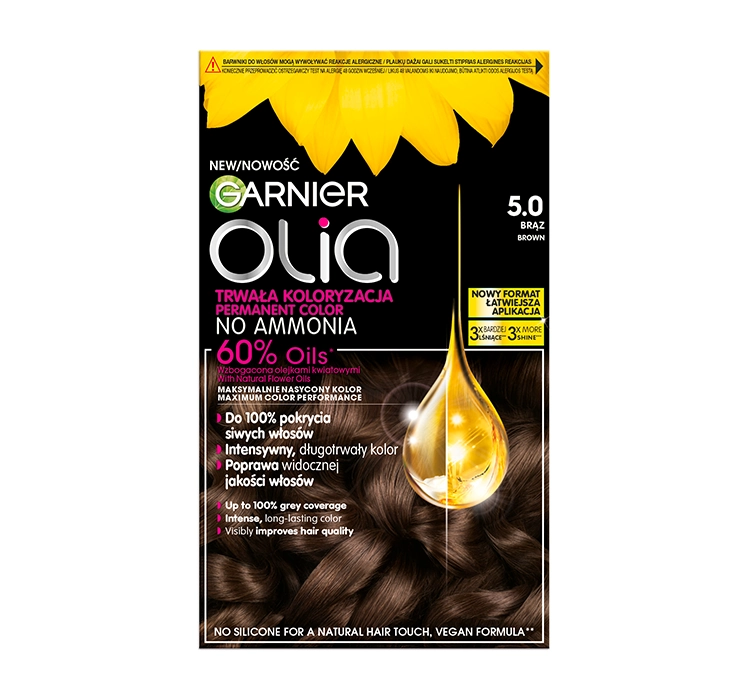 GARNIER OLIA PERMANENT HAIR COLOR NO AMMONIA 5.0 BROWN