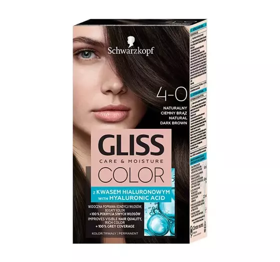 GLISS CARE & MOISTURE COLOR PERMANENT HAIR DYE WITH HYALURONIC ACID 4-0