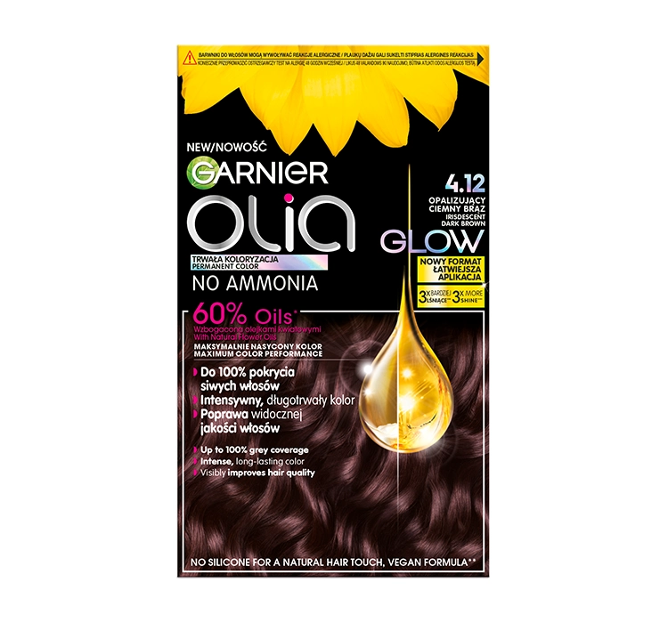 Garnier Olia permanent hair color no ammonia 4.12 Iridescent Dark Brown