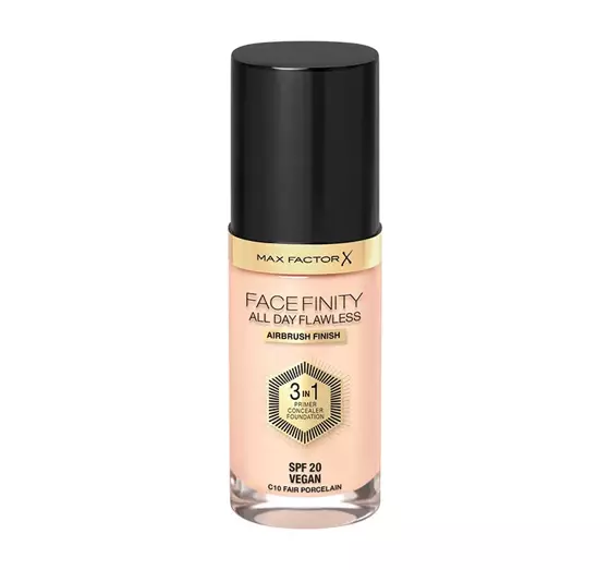 MAX FACTOR FACEFINITY ALL DAY FLAWLESS 3IN1 VEGAN FOUNDATION C10 FAIR PORCELAIN 30ML 