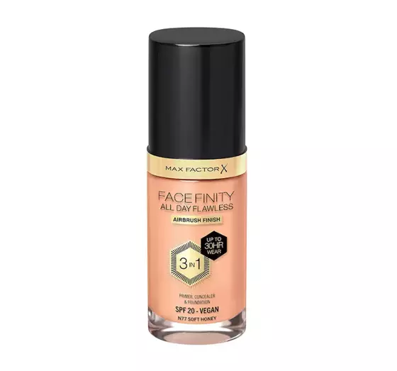 MAX FACTOR FACEFINITY ALL DAY FLAWLESS 3IN1 VEGAN FOUNDATION N77 SOFT HONEY 30ML 