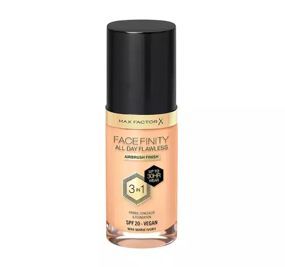 MAX FACTOR FACEFINITY ALL DAY FLAWLESS 3IN1 VEGAN FOUNDATION W44 WARM IVORY 30ML 