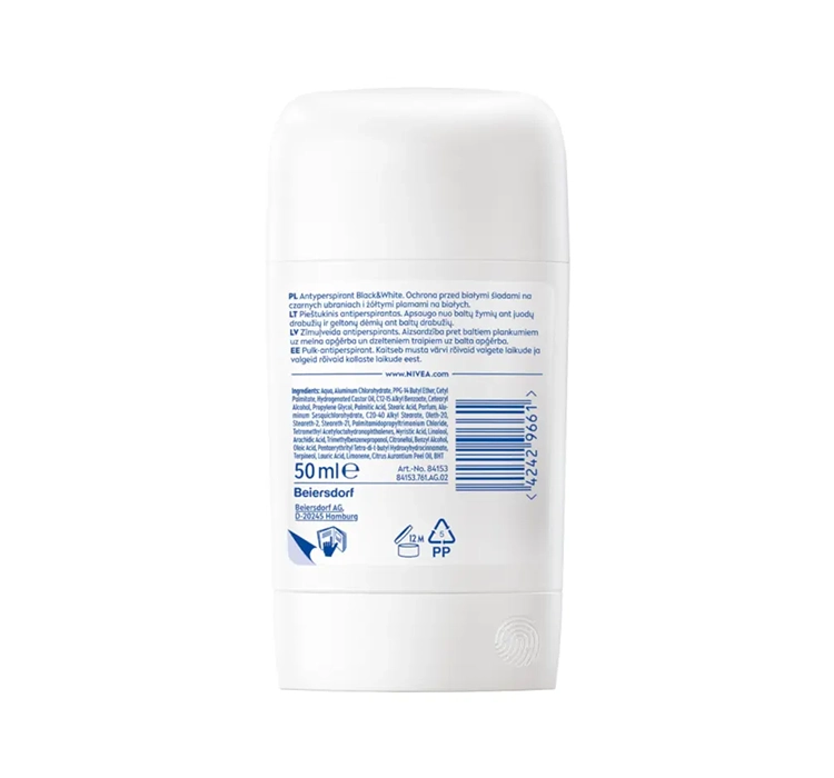 NIVEA BLACK&WHITE INVISIBLE CLEAR ANTIPERSPIRANT STICK 50ML