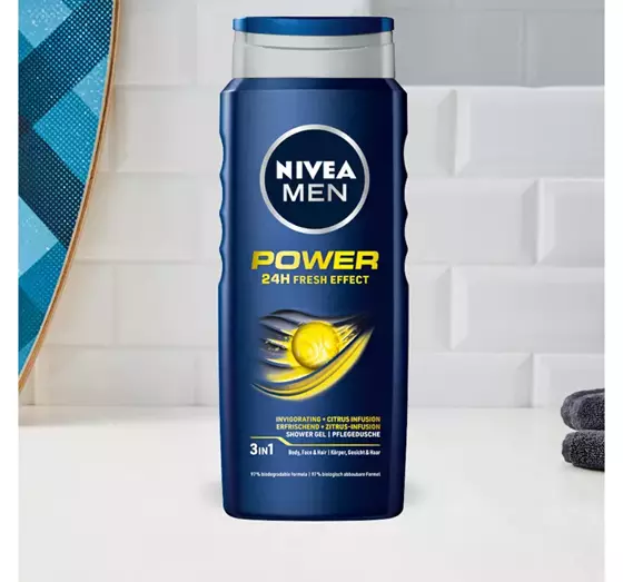 NIVEA MEN POWER FRESH SHOWER GEL FOR MEN FOR BODY FACE AND HAIR 500ML