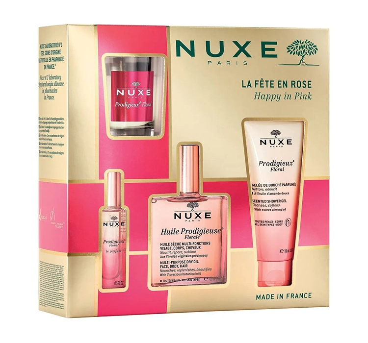 Nuxe Happy In Pink body care cosmetics set gel + oil + perfume + candle