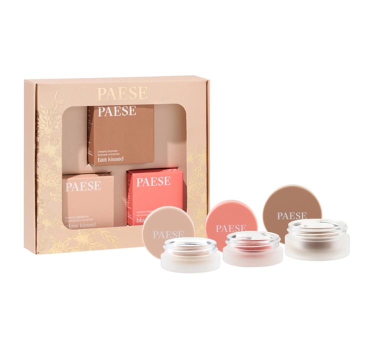 Paese wet contouring set in warm tone blush + highlighter + bronzer