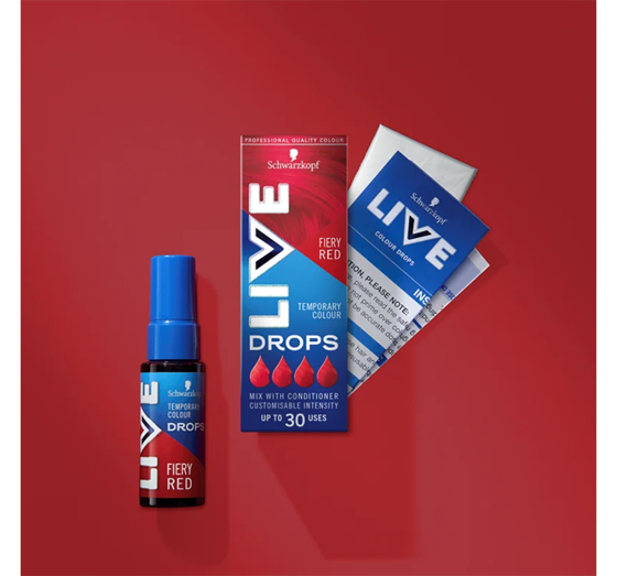 SCHWARZKOPF LIVE DROPS TEMPORARY HAIR COLOUR FIERY RED 30ML