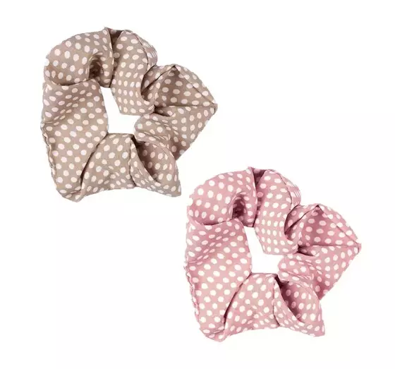 TOP CHOICE POLKA DOT SCRUNCHIE PINK AND BEIGE