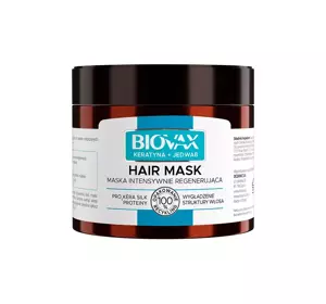 BIOVAX KERATIN + SILK INTENSIVE REGENERATION SMOOTHING HAIR MASK 250ML