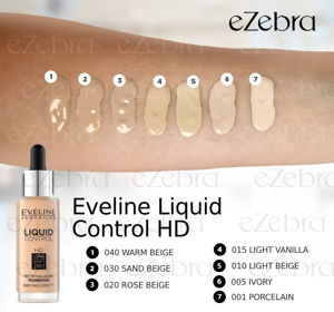 EVELINE LIQUID CONTROL HD FOUNDATION 002 SOFT PORCELAIN 32ML