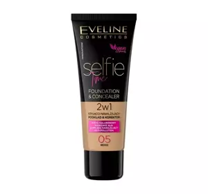 EVELINE SELFIE TIME HIGH COVERAGE AND MOISTURIZING FOUNDATION AND CONCEALER 05 BEIGE 30ML