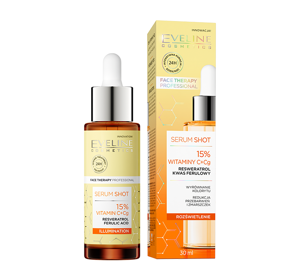 EVELINE SERUM SHOT BRIGHTENING FACE NECK AND DECOLLETAGE SERUM WITH 15% VITAMIN C + CG 30ML