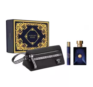 VERSACE DYLAN BLUE POUR HOMME SET EAU DE TOILETTE SPRAY 100ML + 10ML + COSMETIC BAG