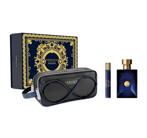 VERSACE DYLAN BLUE POUR HOMME SET EAU DE TOILETTE SPRAY 100ML + 10ML + COSMETIC BAG