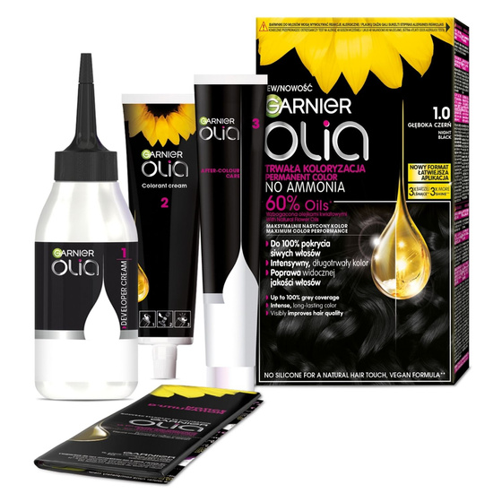 GARNIER OLIA PERMANENT HAIR COLOR NO AMMONIA 1.0 DEEP BLACK