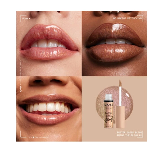 NYX PROFESSIONAL MAKEUP BUTTER GLOSS BLING LIP GLOSS 01 BRING THE BLING 8ML