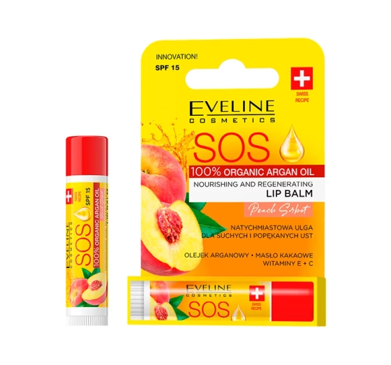 EVELINE ARGAN OIL SAUCE NOURISHING AND REGENERATING LIP BALM SPF10 PEACH SORBET