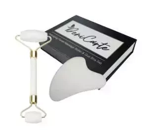 DENI CARTE FACIAL MASSAGE SET MASSAGER + GUA SHA STONE WHITE JADE