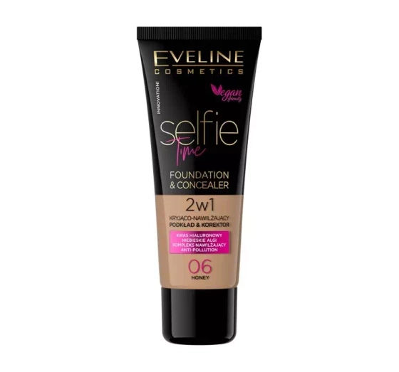 EVELINE SELFIE TIME HIGH COVERAGE AND MOISTURIZING FOUNDATION AND CONCEALER 06 HONEY 30ML