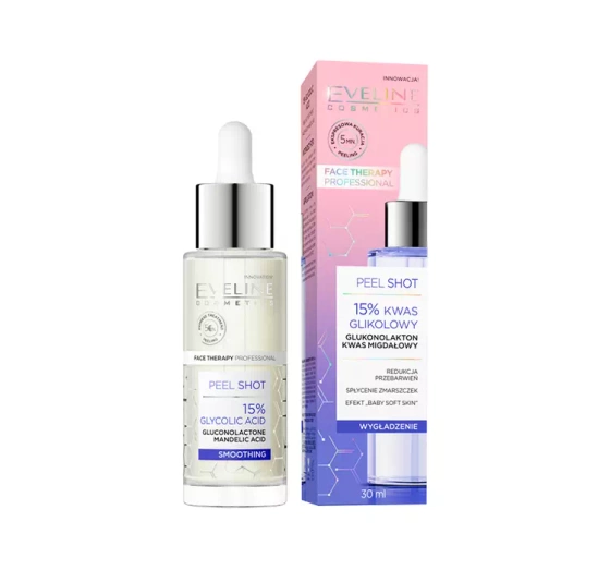 EVELINE PEEL SHOT 15% GLYCOLIC ACID EXFOLIATING SERUM FOR FACE NECK AND DECOLLEGE 30ML