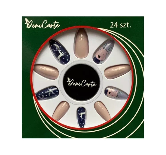 DENI CARTE ARTIFICIAL NAILS SET CHRISTMAS NAVY BLUE 24 PCS. + ADHESIVE 2G 6772
