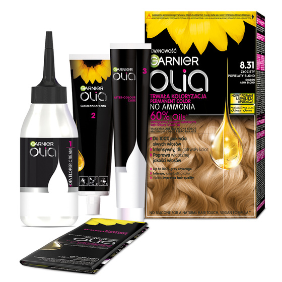 GARNIER OLIA PERMANENT HAIR COLOR NO AMMONIA 8.31 GOLDEN ASHY BLONDE
