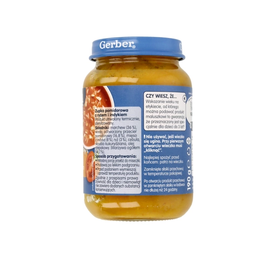 Gerber dinner after 8 months Tomato soup with rice and turkey 190g