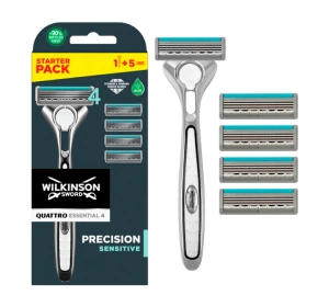 WILKINSON SWORD QUATTRO TITANIUM SENSITIVE MEN'S RAZOR + 4 BLADE REFILLS