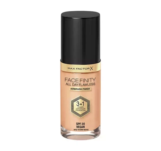 MAX FACTOR FACEFINITY ALL DAY FLAWLESS 3IN1 VEGAN FOUNDATION W62 WARM BEIGE 30ML 