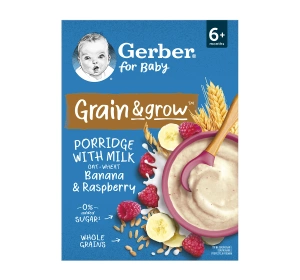 Gerber Grain & Grow milk porridge oat-wheat Banana & Raspberry for babies after 6 months 200g