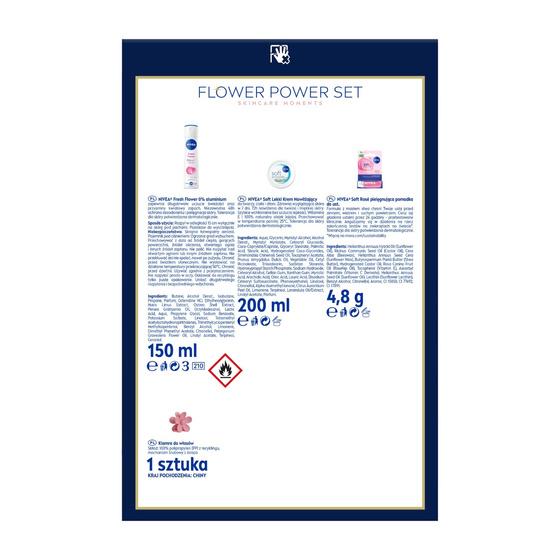 NIVEA Flower Power Set: Fresh Flower Deodorant Spray 150ml, Soft Moisturiser 200ml, Soft Rose Lip Balm 4.8g and Hair Clip